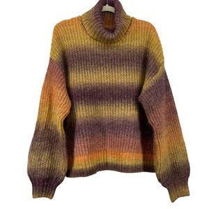 Old Navy Size L Womens Cozy Ombre Striped Turtleneck Sweater Boxy Oversized